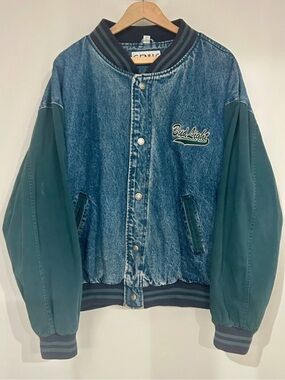 Vintage 90s Denim & Green Bomber Jacket Beer Promo